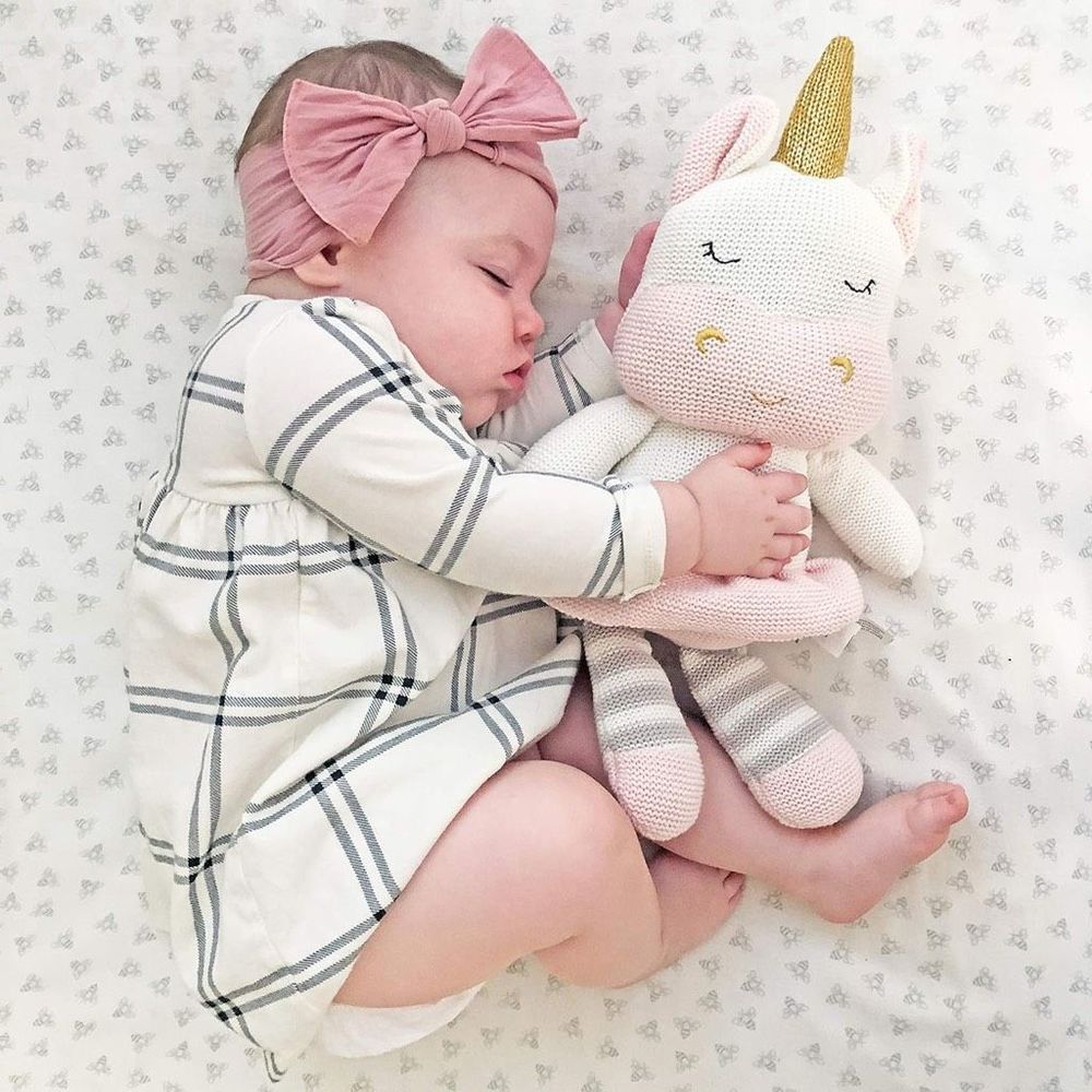 Living Textiles Baby Knit Plush Toy w/Rattle - Kenzie Unicorn - Premium 100% Cot